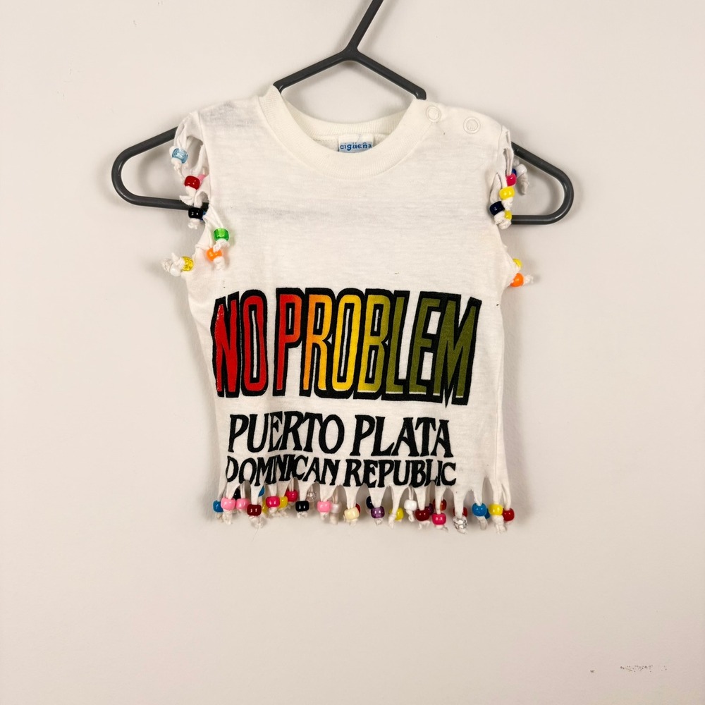 VTG Y2K Puerto Plata Dominican Republic No Problem Beaded Fringe Tank Top 6-12M
